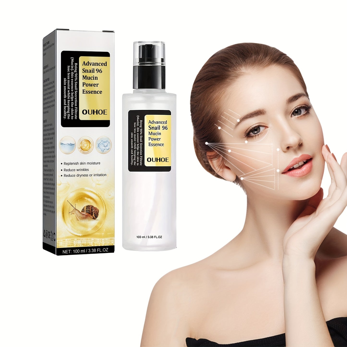 Snail Mucin Power Essence Moisturiser, Repairing Hyaluronic Acid Essence, Hydrating Serum For Dark Spots And Fine Lines