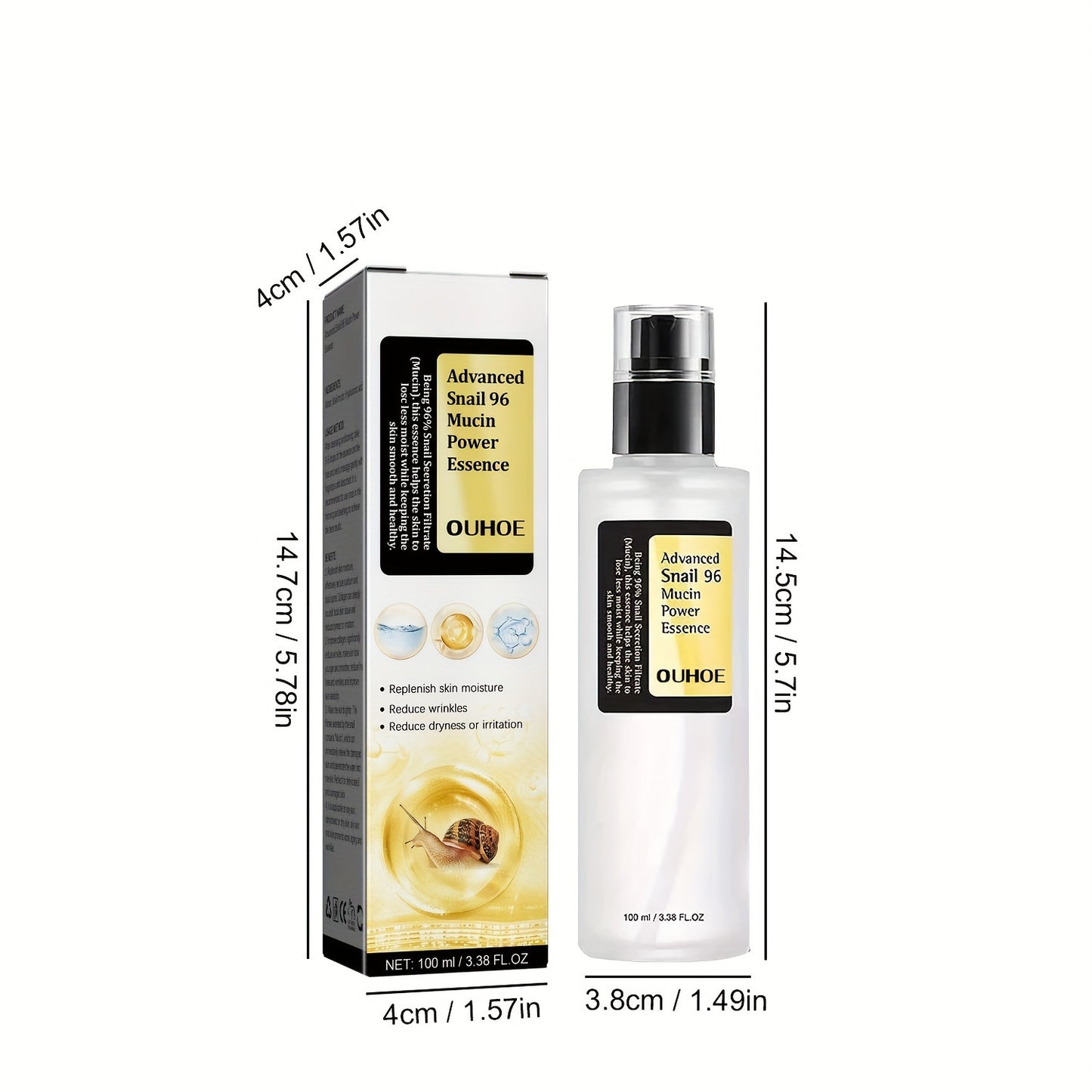 Snail Mucin Power Essence Moisturiser, Repairing Hyaluronic Acid Essence, Hydrating Serum For Dark Spots And Fine Lines